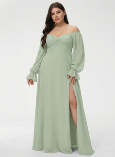 A-line Off the Shoulder Ruffle Chiffon Dress