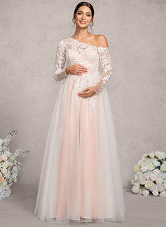 A-line Asymmetrical Floor-Length Tulle Lace Maternity Dresses 