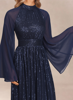 A-line High Neck Floor-Length Chiffon Sequin Evening Dress 