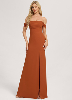 Sheath/Column Cold Shoulder Off the Shoulder Straight Floor-Length Chiffon Bridesmaid Dress 