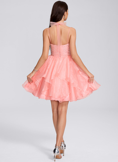 Ball-Gown/Princess Square Short Organza Homecoming Dress With Ruffle Sequins 