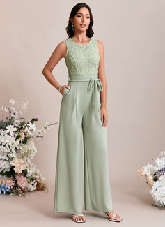 Jacquard Scoop Sleeveless Jumpsuits Stretch Crepe Maxi Dress 