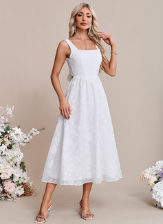 A-line Square Tea-Length Chiffon Wedding Dress 