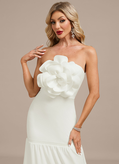 A-line Straight Floor-Length Stretch Crepe Evening Dress With Flower 