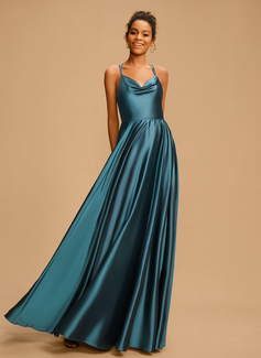 A-line kjole Cowl Gulvlengde Silkeaktig sateng Ballkjole 