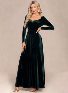 A-line V-Neck Floor-Length Velvet Evening Dress 