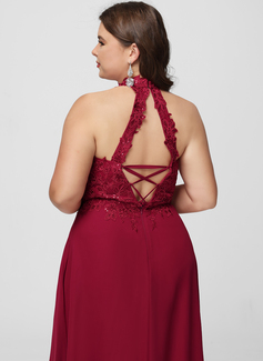 A-linja riimu lattiaa hipova pituus pitsi sifonki tanssiaismekko jossa paljetit 