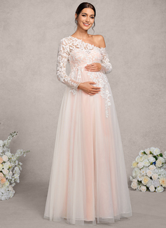 A-line Asymmetrical Floor-Length Tulle Lace Maternity Dresses 