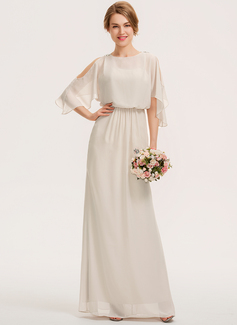 Sheath/Column Scoop Neck Floor-Length Chiffon Bridesmaid Dress With Cascading Ruffles 
