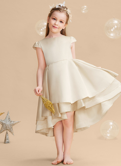 Ballkjole/Prinsesse Båthals Asymmetrisk Sateng Brudepikekjole barn 