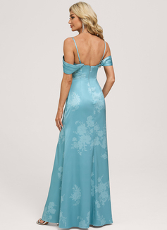 A-line Off the Shoulder Ruched Matte Satin Dress