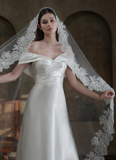 Lace Edge Single Tier Tulle Bridal Cathedral Length Wedding Veils 