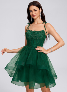 A-line Square Short Lace Tulle Homecoming Dress With Bow 
