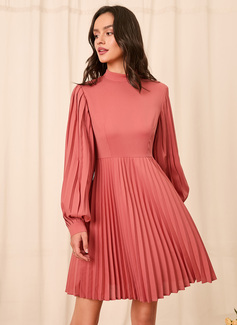 Høyhalser Lange ermer Elegant A-line kjole Polyester Mini Motekjoler 