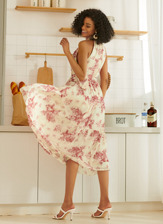 Høyhalser Ermeløs A-line kjole Bomull Blends Midi Motekjoler 