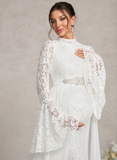 Trumpet/Mermaid High Neck Sweep Train Detachable Chiffon Lace Maternity Dresses With Beading 