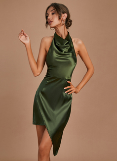 Høyhalser Ermeløs Sexy A-line kjole Satin Mini Motekjoler 