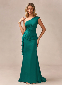 Trumpet/Mermaid One Shoulder Floor-Length Jersey Evening Dress With Ruffle 