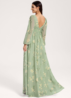 A-line V-Neck Floor-Length Chiffon Maternity Dresses With Ruffle 