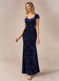 Jacquard Sweetheart Cap Sleeve Trumpet/Mermaid Velvet Maxi Dress 