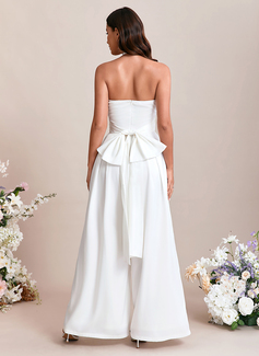 Jumpsuits Halter Floor-Length Satin Wedding Dress With Bow 