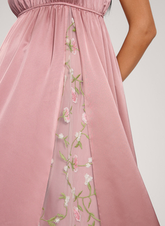 A-line Halter Tea-Length Maternity Dresses With Lace Pleated 