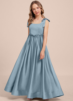 A-line Square Floor-Length Matte Satin Junior Bridesmaid Dress 