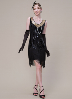 V-Neck Beaded Sequins 1920's Gatsby Flapper Cocktail Dress 