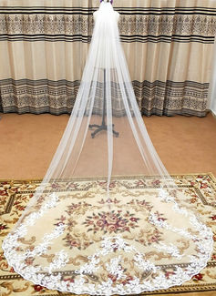 Lace Edge Single Tier Tulle Bridal Cathedral Length Wedding Veils 