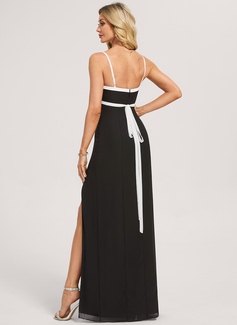 A-line Square Floor-Length Chiffon Bridesmaid Dress With Black and White 