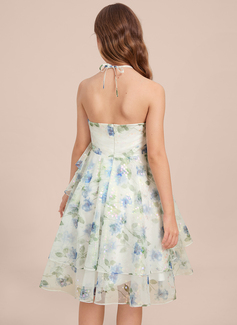 A-Linien-Kleid Neckholder Vokuhila Blumenmuster Kleider für junge Brautjungfern 