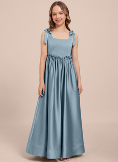 A-line Square Floor-Length Matte Satin Junior Bridesmaid Dress 