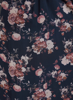 A-line V-Neck Floor-Length Chiffon Evening Dress With Smocked Floral Print 