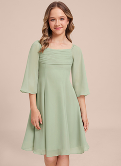 A-Linien-Kleid Karree Knielang Chiffon Kleider für junge Brautjungfern 