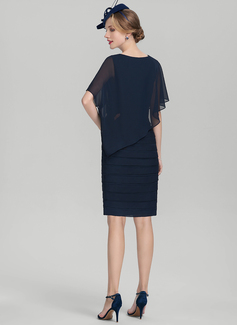 Sheath/Column Scoop Knee-Length Chiffon Mother of the Bride Dress With Pleated 