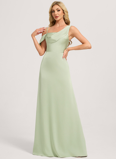 Sheath/Column Asymmetrical Floor-Length Matte Satin Bridesmaid Dress With Ruched 