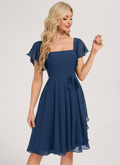 A-line Square Ruched Chiffon Dress