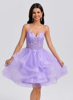 Ball-Gown/Princess V-Neck Short Tulle Homecoming Dress With Rhinestone 