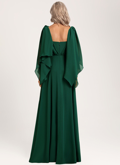 A-line Sweetheart V-Neck Floor-Length Chiffon Bridesmaid Dress With Ruffle 