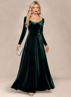 A-line V-Neck Floor-Length Velvet Evening Dress 