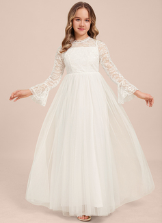 A-line Scoop Floor-Length Chiffon Junior Bridesmaid Dress 