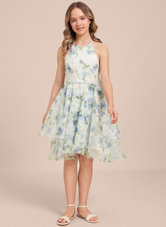 A-Linien-Kleid Neckholder Vokuhila Blumenmuster Kleider für junge Brautjungfern 