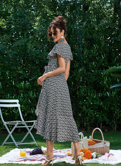 V-hals Kortermer Ferie A-line kjole Chiffong Asymmetrisk Motekjoler 