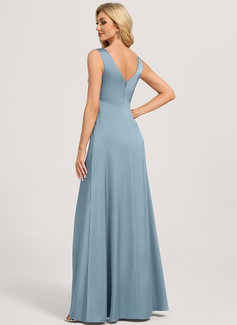 A-line V-Neck Floor-Length Matte Satin Bridesmaid Dress With Ruched 