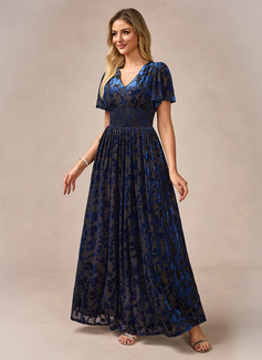 A-line V-Neck Floor-Length Velvet Evening Dress 
