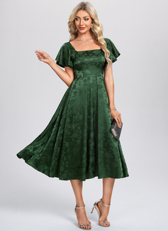 A-line Square Tea-Length Satin Cocktail Dress 