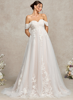 Ball-Gown/Princess Off the Shoulder Court Train Tulle Lace Maternity Dresses 