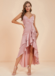 Brusende Volanger V-hals Ermeløs A-line kjole Polyester Maxi Motekjoler 