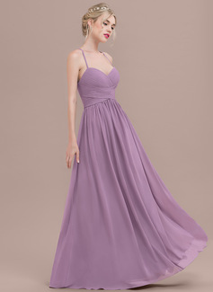 Ivory Spaghetti Sweetheart A-line Floor Length Ruffled Chiffon Prom Dresses