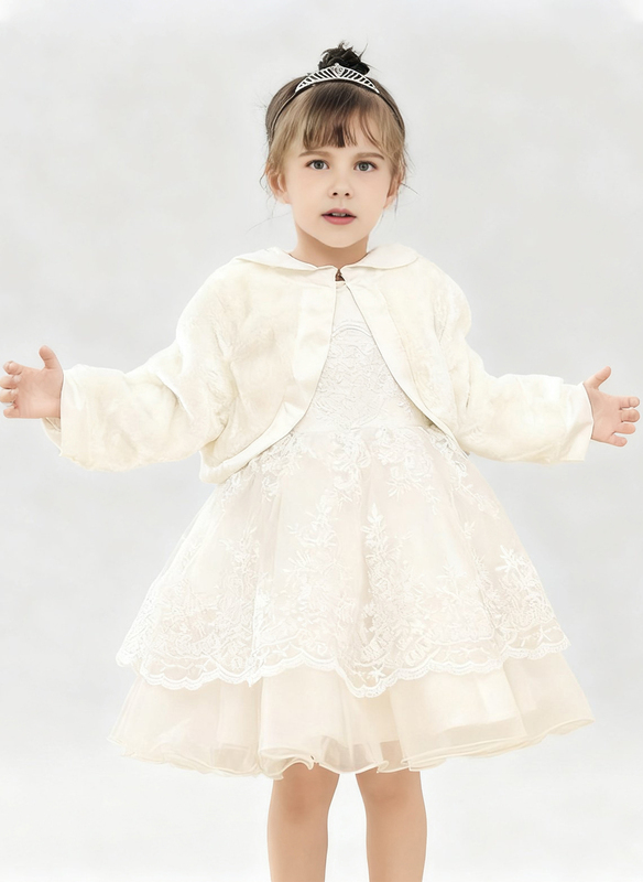 Faux Fur Long Sleeves Flower Girl Wraps 